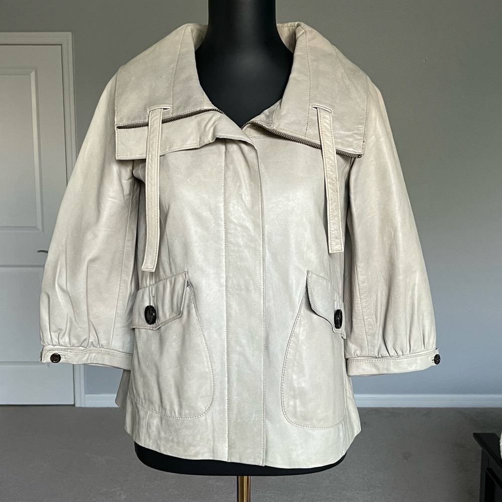 Banana Republic genuine leather cropped Trench Coat Taupe XS